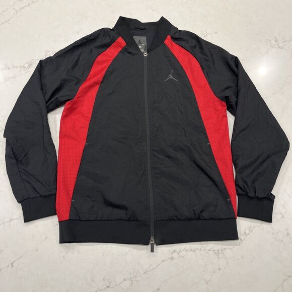 Nike Air Jordan Mens Medium 1 Wings Woven Muscle Track Jacket Black Red - Picture 1 of 16